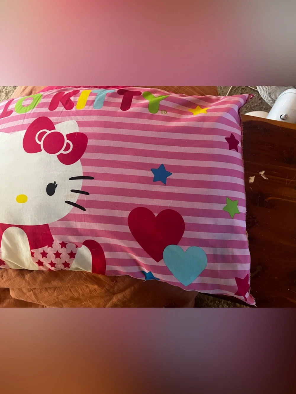 Hello Kitty Pink Striped XL Pillow with Hearts & Stars